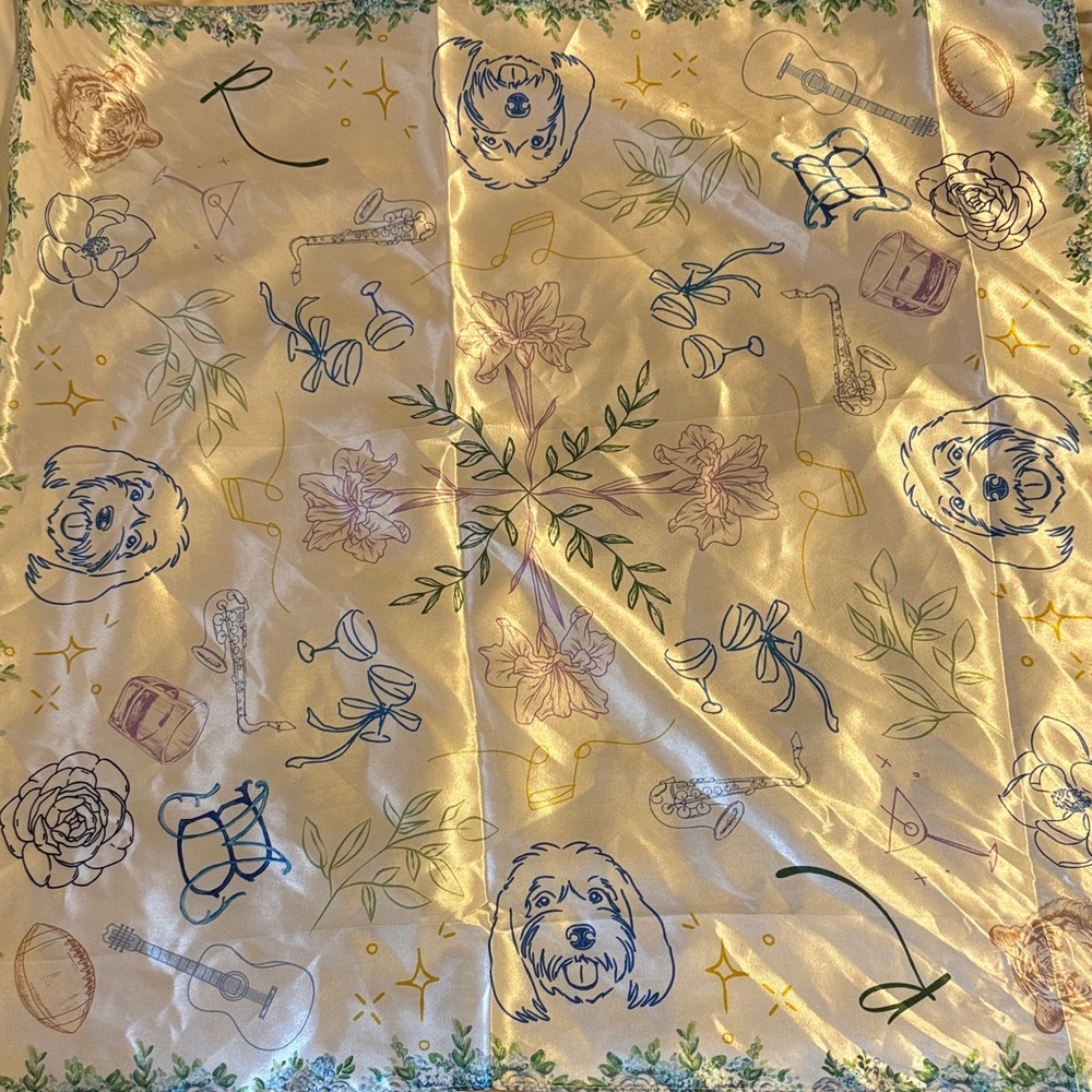 Beautiful Floral, Music, Dog Print Scarf or pocket square
